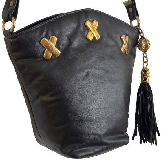 PINKY Genuine Leather Small Black Bucket Crossbody Bag - Picture 3 of 15